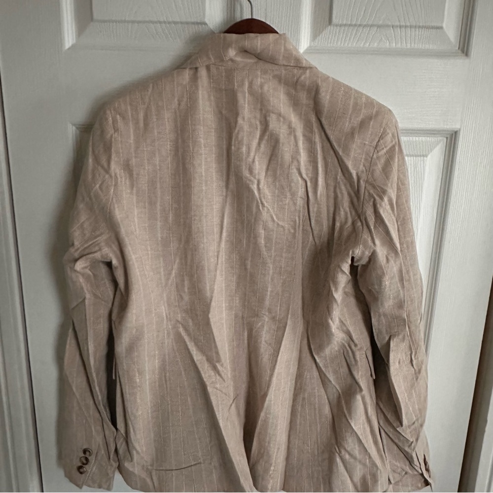 Joie Womens‎ Beige Gold Linen Cotton Lurex Pinstripe Double Breasted Blazer M - Picture 7 of 12